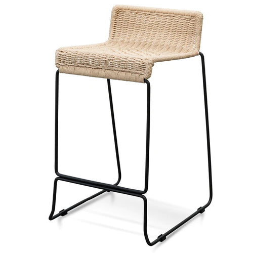Black Frame Bar Stool with Natural Cord Seat