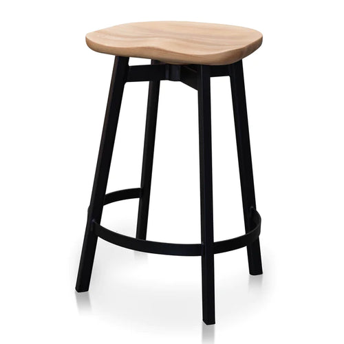 Matte Black Bar Stool with Natural Seat