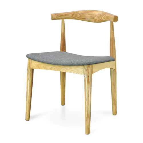 Natural Elbow Dining Chair with Light Grey Fabric Seat