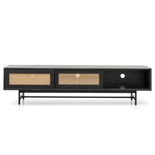Load image into Gallery viewer, Black Entertainment Unit with Natural Rattan Doors