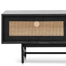 Load image into Gallery viewer, Black Entertainment Unit with Natural Rattan Doors