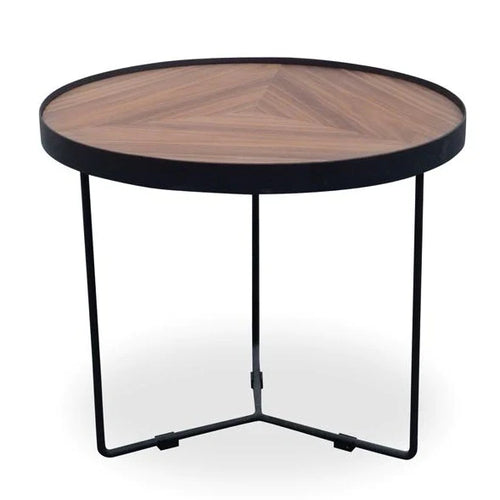 Round Coffee Table with Walnut Top and Black Frame - Small