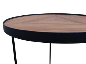 Round Coffee Table with Walnut Top and Black Frame - Small