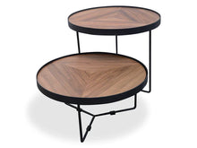 Load image into Gallery viewer, Round Coffee Table with Walnut Top and Black Frame - Small