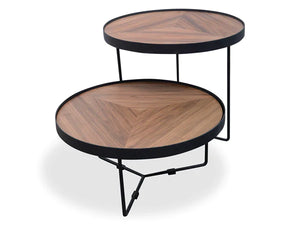 Round Coffee Table with Walnut Top and Black Frame - Small