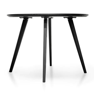 1m Round Black Veneer Top Dining Table with Black Legs