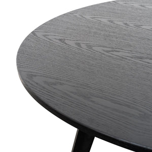 1m Round Black Veneer Top Dining Table with Black Legs