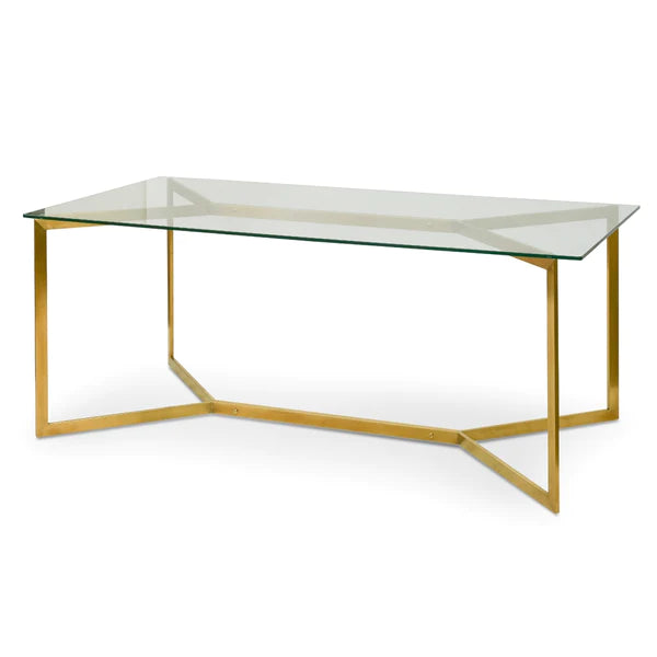 1.9m Glass Dining Table with Gold Base