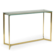 Load image into Gallery viewer, Glass Console Table with Gold Base