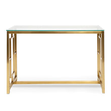 Load image into Gallery viewer, Glass Console Table with Brushed Gold Base