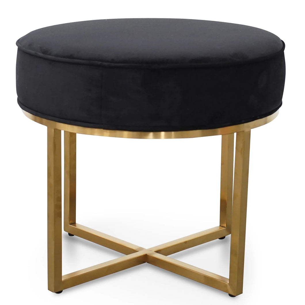 Black Velvet Ottoman with Brushed Gold Base