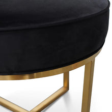 Load image into Gallery viewer, Black Velvet Ottoman with Brushed Gold Base