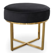 Load image into Gallery viewer, Black Velvet Ottoman with Brushed Gold Base
