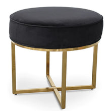 Load image into Gallery viewer, Black Velvet Ottoman with Brushed Gold Base