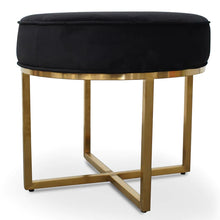 Load image into Gallery viewer, Black Velvet Ottoman with Brushed Gold Base