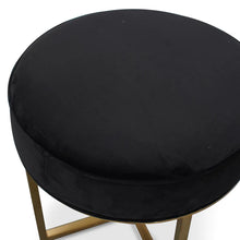 Load image into Gallery viewer, Black Velvet Ottoman with Brushed Gold Base
