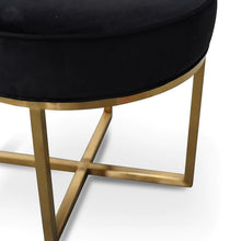 Load image into Gallery viewer, Black Velvet Ottoman with Brushed Gold Base