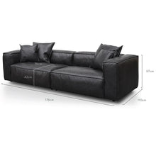 Load image into Gallery viewer, Charcoal Leather Three-Seater Sofa with Cushion and Pillow