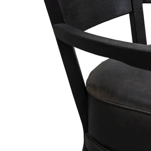 Black Wooden Armchair with Black PU Leather Seat
