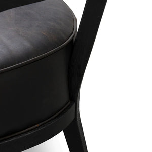 Black Wooden Armchair with Black PU Leather Seat
