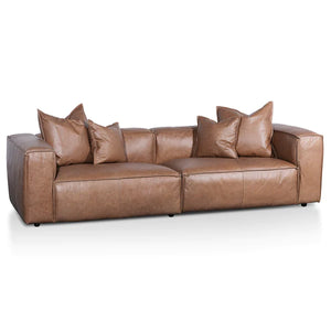 Saddle Brown Three-Seater Sofa with Cushion and Pillow