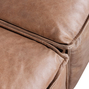Saddle Brown Three-Seater Sofa with Cushion and Pillow