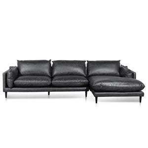 Charcoal Four-Seater Right Chaise Leather Sofa