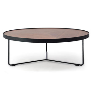 Round Coffee Table with Walnut Top and Black Frame