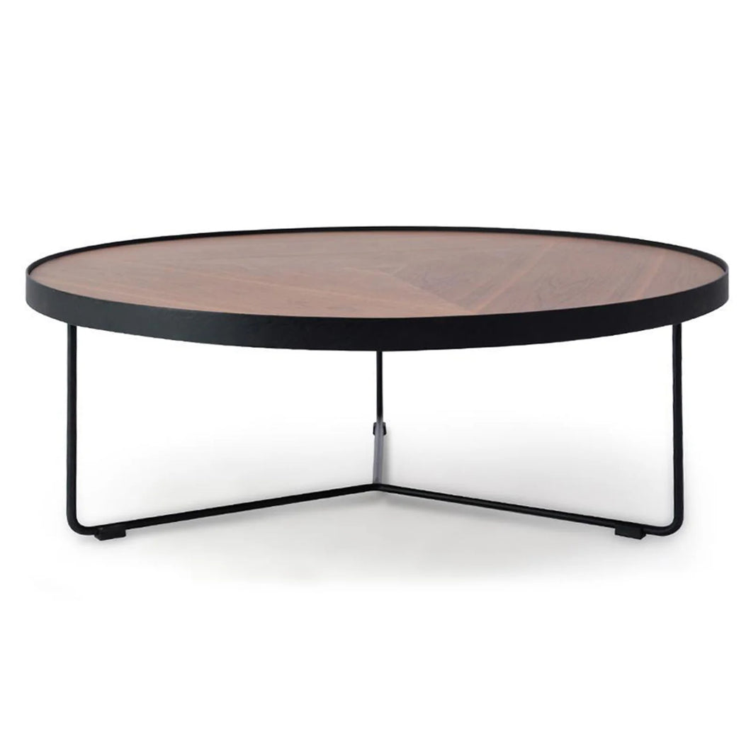 Round Coffee Table with Walnut Top and Black Frame