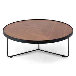 Round Coffee Table with Walnut Top and Black Frame