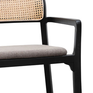 Caramel Grey Fabric Armchair with Black Legs