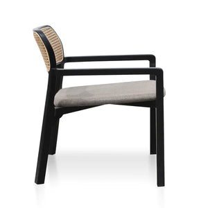 Caramel Grey Fabric Armchair with Black Legs