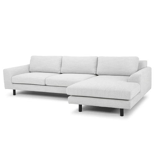 Light Textured Grey Three-Seater Right Chaise Sofa with Black Legs