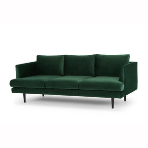 Velvet Green Three-Seater Sofa with Black Legs