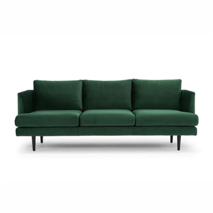 Velvet Green Three-Seater Sofa with Black Legs