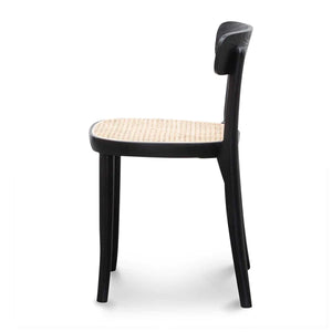 Black Dining Chair with Natural Rattan Seat