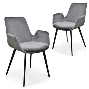 Dark Grey Velvet Dining Chair (Set of 2)
