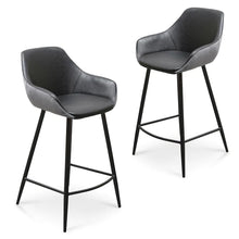 Load image into Gallery viewer, Black PU &amp; Grey Velvet Bar Stool (Set of 2)