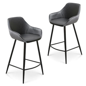 Black PU & Grey Velvet Bar Stool (Set of 2)