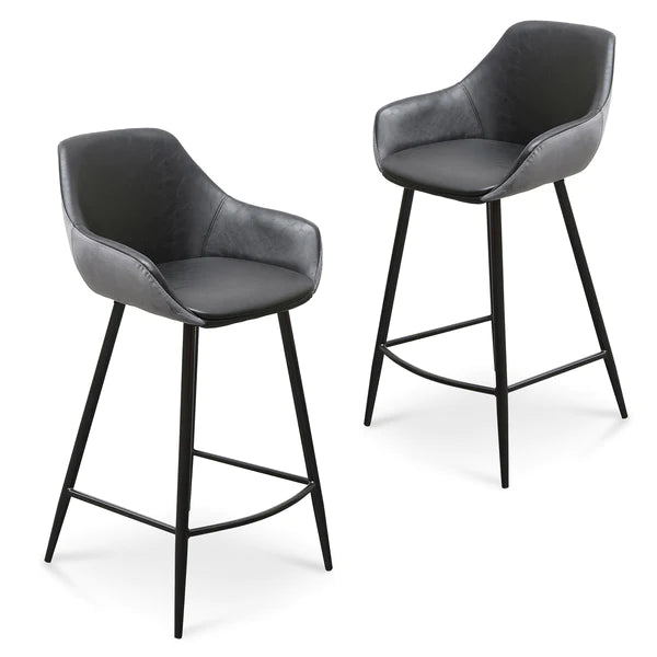 Black PU & Grey Velvet Bar Stool (Set of 2)