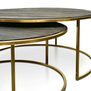 Round Nest Coffee Table in Natural with Golden Base