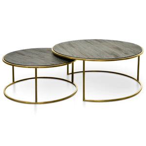 Round Nest Coffee Table in Natural with Golden Base