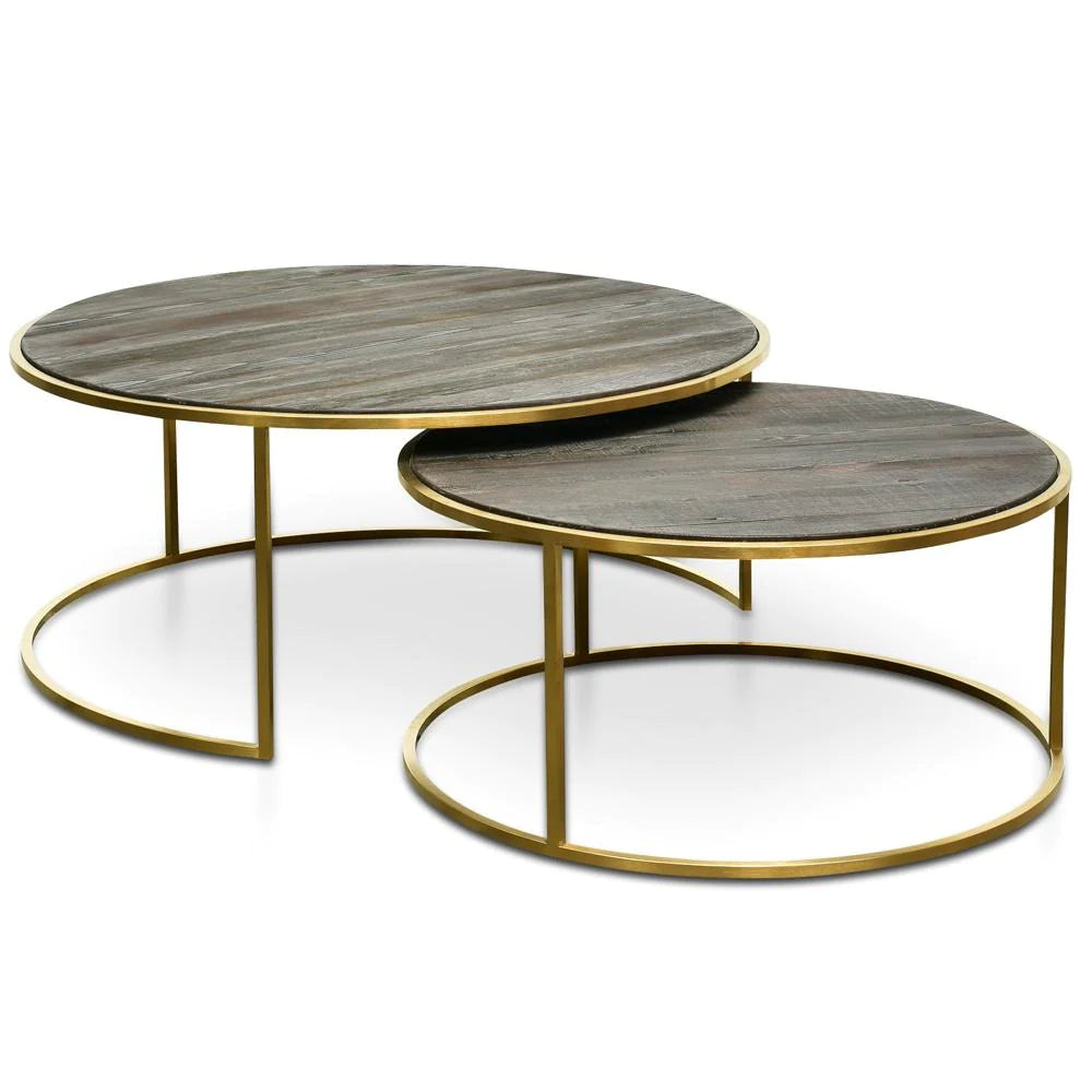 Round Nest Coffee Table in Natural with Golden Base