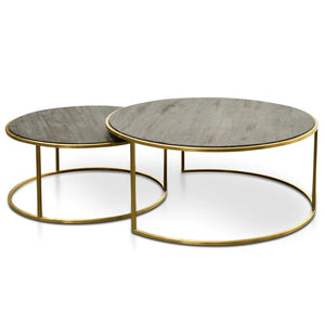 Round Nest Coffee Table in Natural with Golden Base