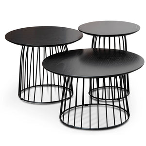 Black Oak Veneer Side Table Set