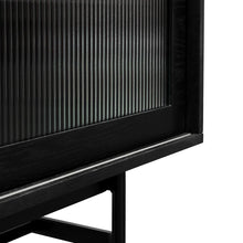 Load image into Gallery viewer, Black Wooden Entertainment Unit with Flute Glass Door