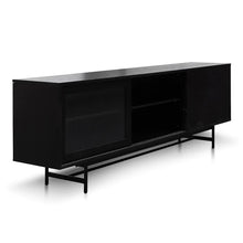 Load image into Gallery viewer, Black Wooden Entertainment Unit with Flute Glass Door